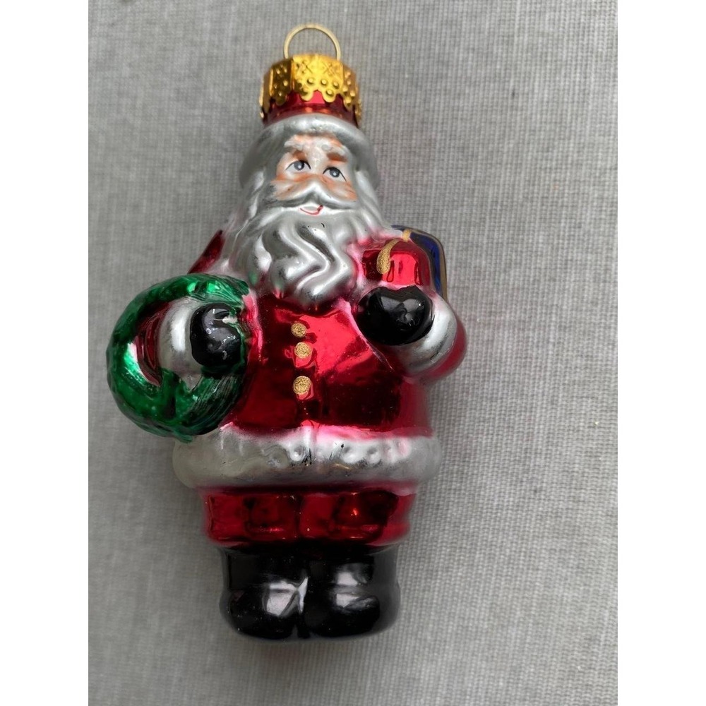 C & D Glass Ornament Santa Claus Small 3.5" Christmas Holiday Wreath sku25